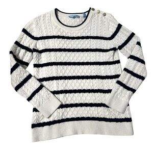 Draper James White Navy Nautical Stripe Cable Knit Crewneck Sweater - Size XS
